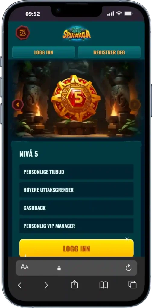 Beste nivå i Spinanga Casino, nivå 5, gir spillere personlig VIP-manager, private arrangementer og høyeste cashback-rater