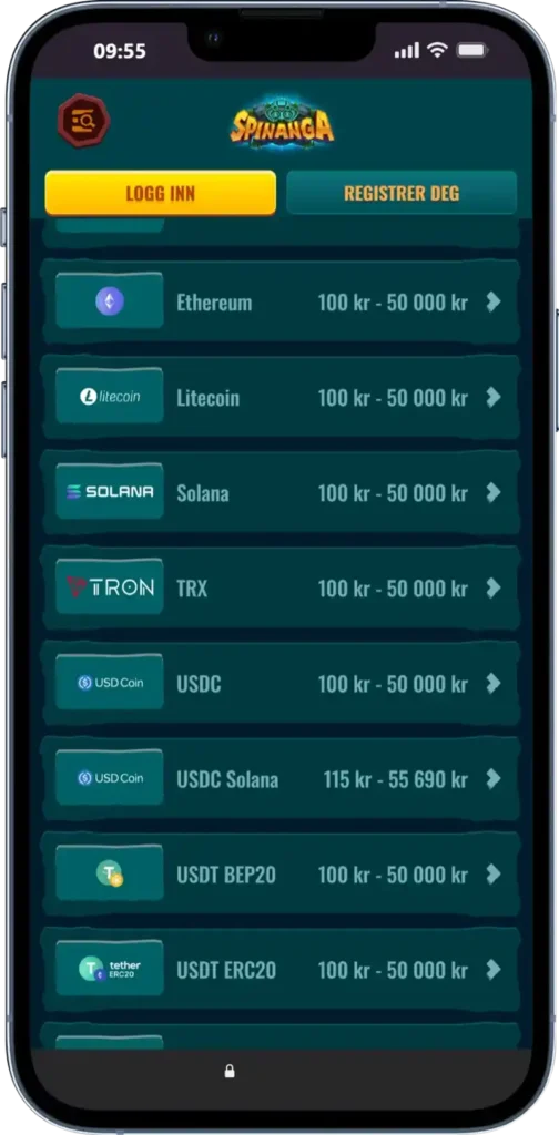 Innskudd med kryptovaluta hos Spinanga Casino gir umiddelbare transaksjoner med Bitcoin, Ethereum og mange andre digitale valutaer