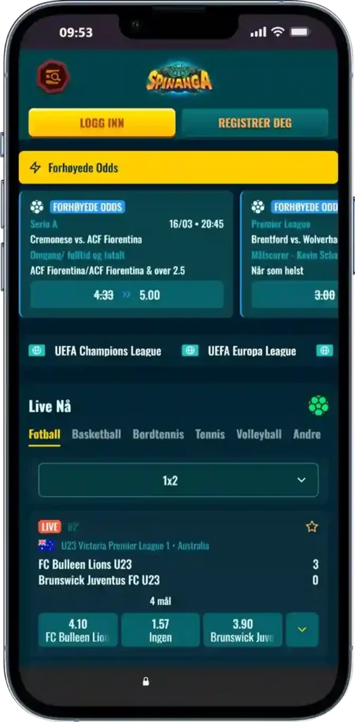 Sportsbook i Spinanga Casino lar deg plassere odds på favorittkampene dine med høye odds og live betting-muligheter
