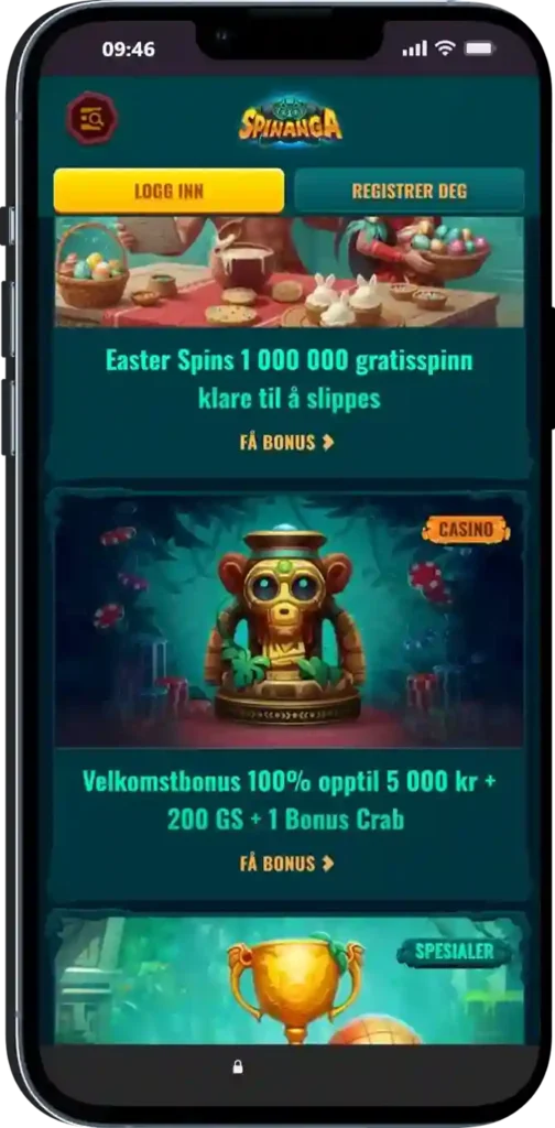 Spinanga velkomstbonus tilbyr nye spillere opptil 5000 kr ekstra pluss 200 gratisspinn og en Bonus Crab i Spinanga Casino