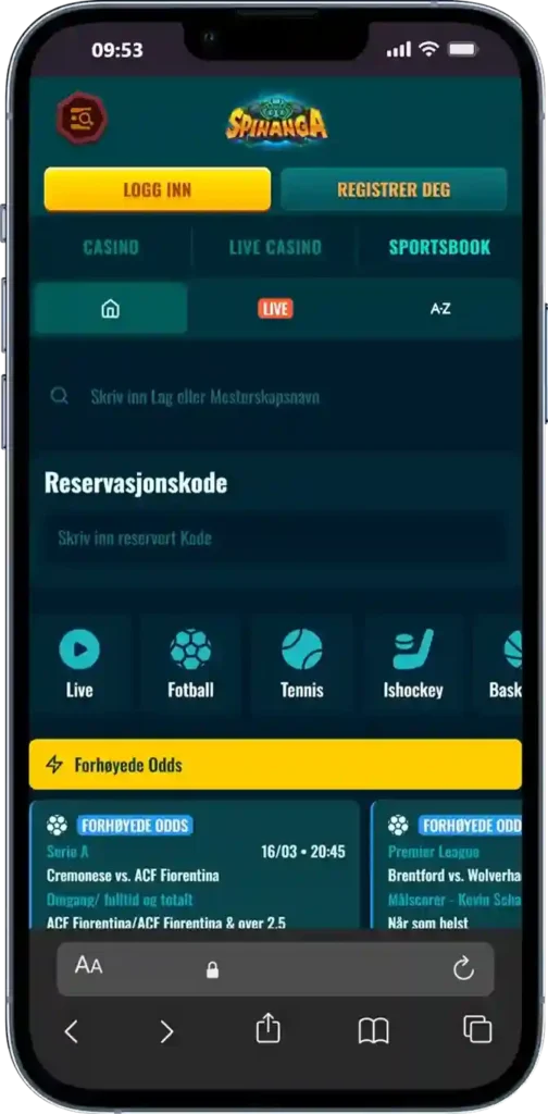 Gevinst i spill hos Spinanga Casino fra vellykkede sportstips utbetales raskt og sikkert til din foretrukne metode